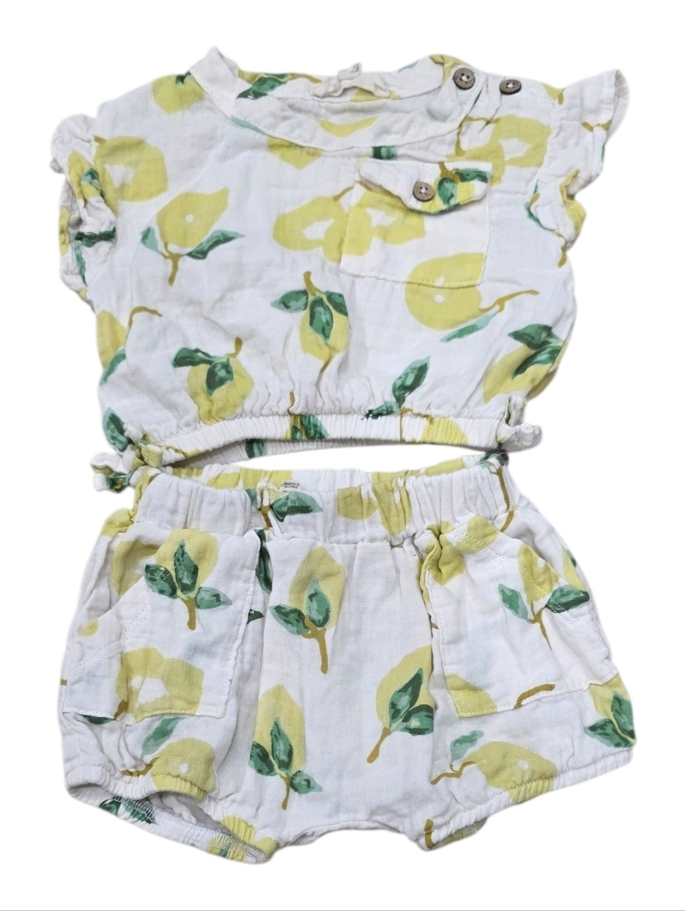 Jessica Simpson Girls Yellow Lemon Print Muslin Two-Piece Set 6-9 Months